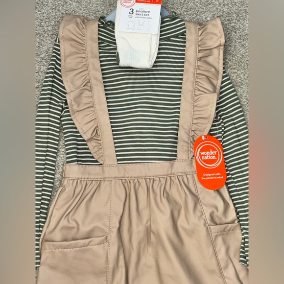 Tan Pleather Dress with Striped Top - Picture 2 of 5